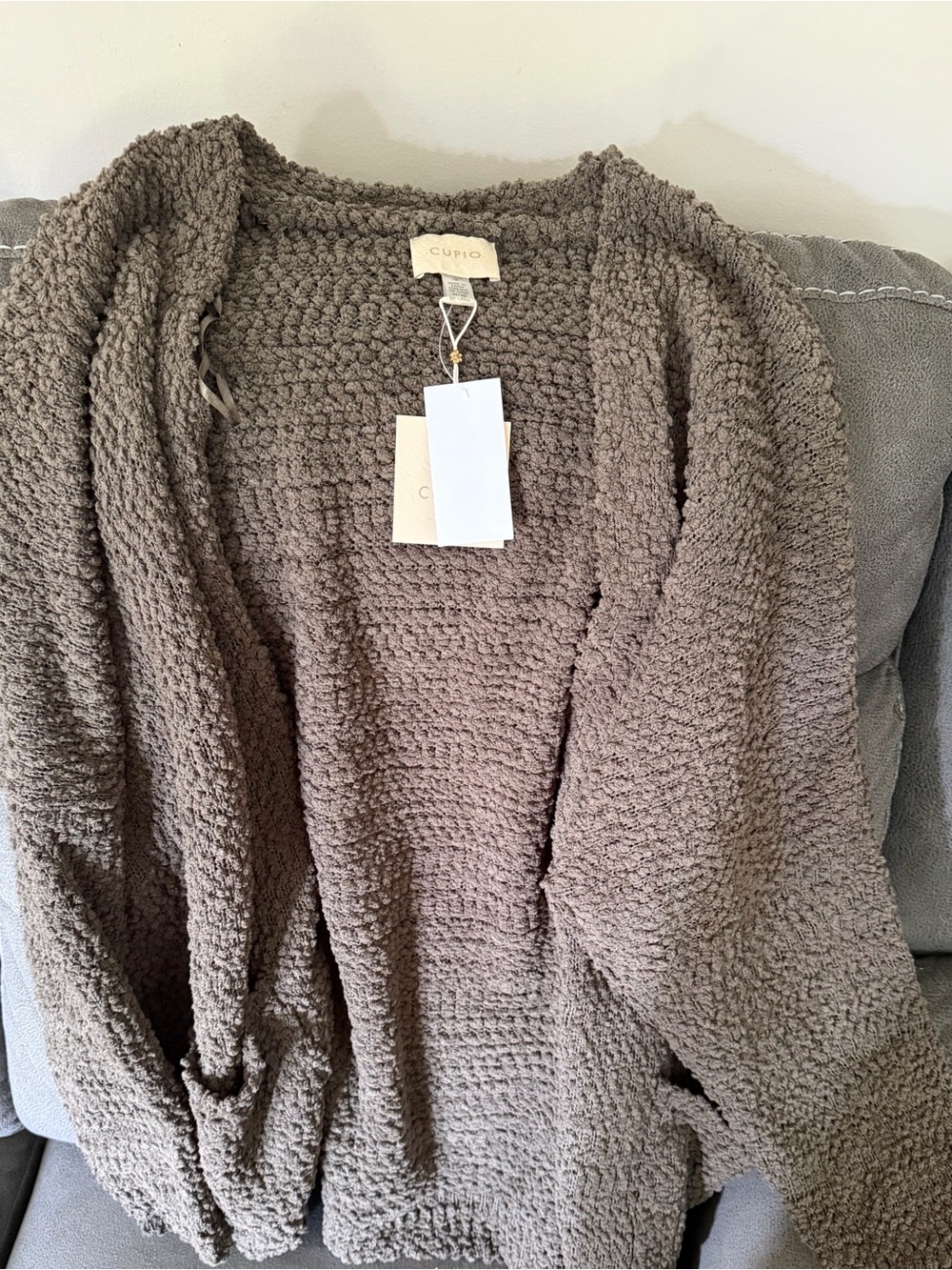 Cupio Chunky Open-Front Cardigan - Taupe